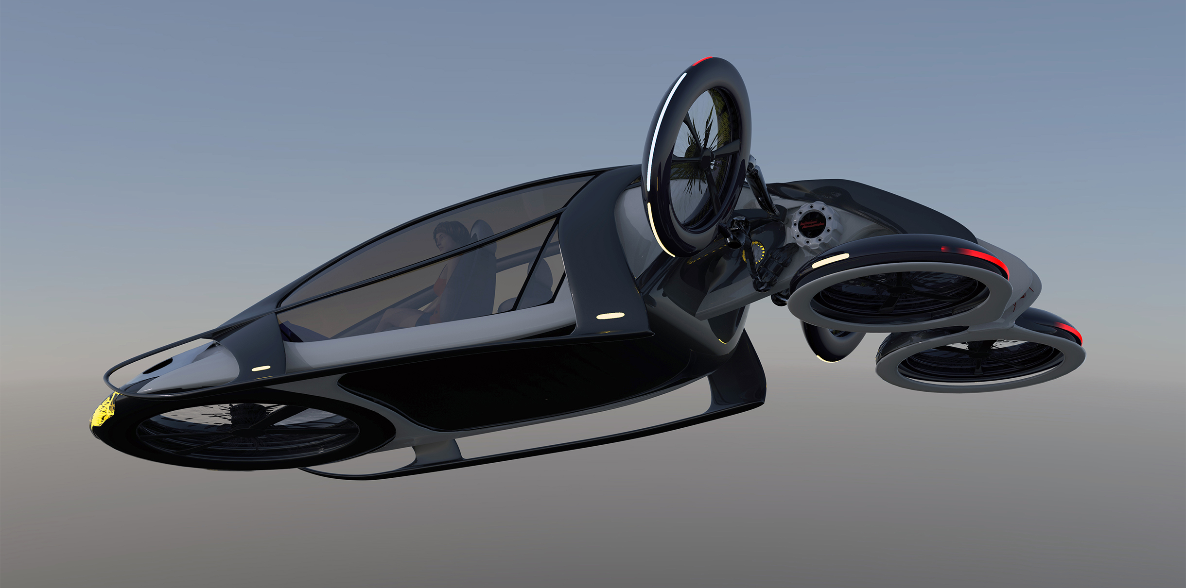 Futuristic flying car, eVTOL, Vertical take off